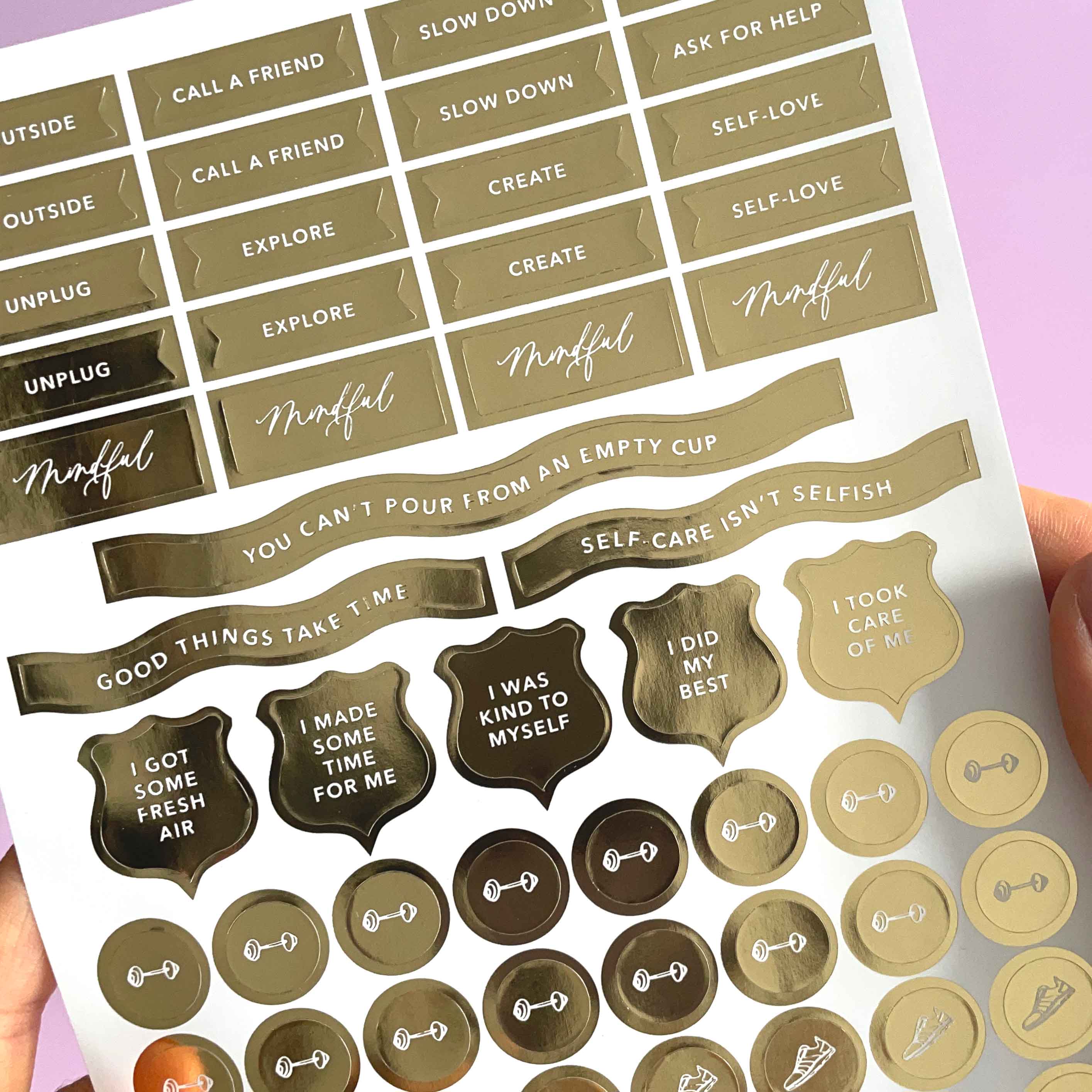 Self-Care Planner Stickers — Gold Foil | 3 Sheets