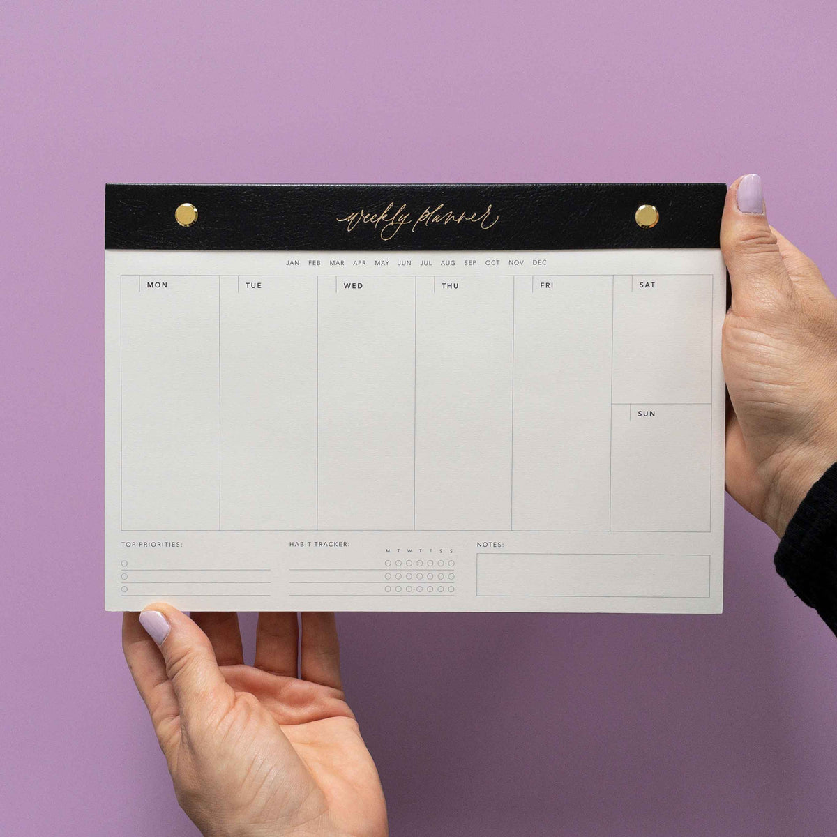 Weekly Desk Planner — Vegan Leather & Gold Details