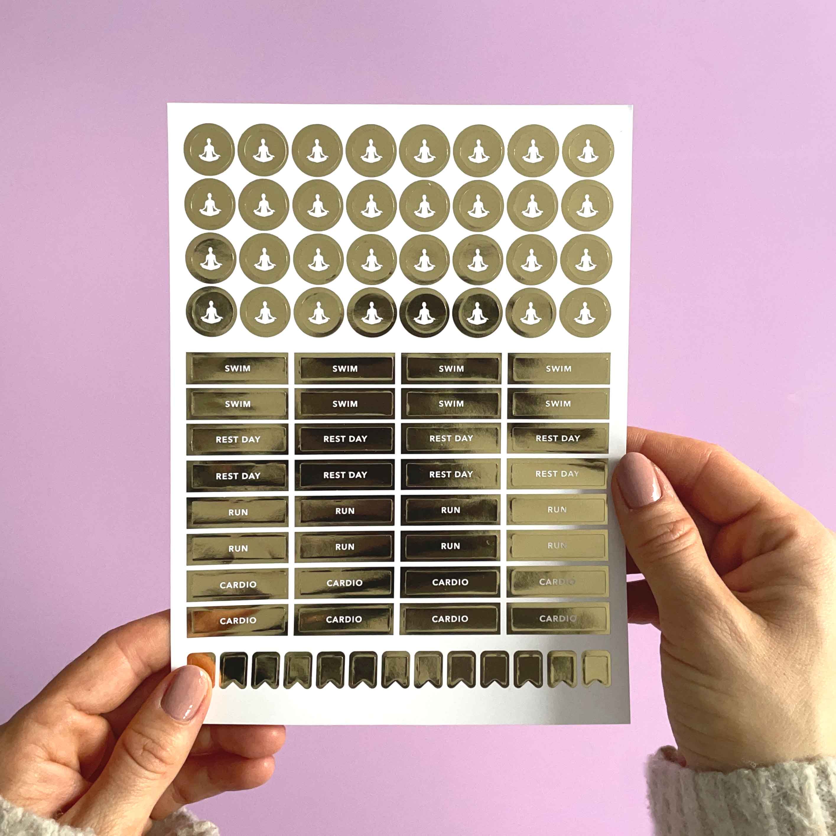 Fitness Planner Stickers — Gold Foil | 3 Sheets