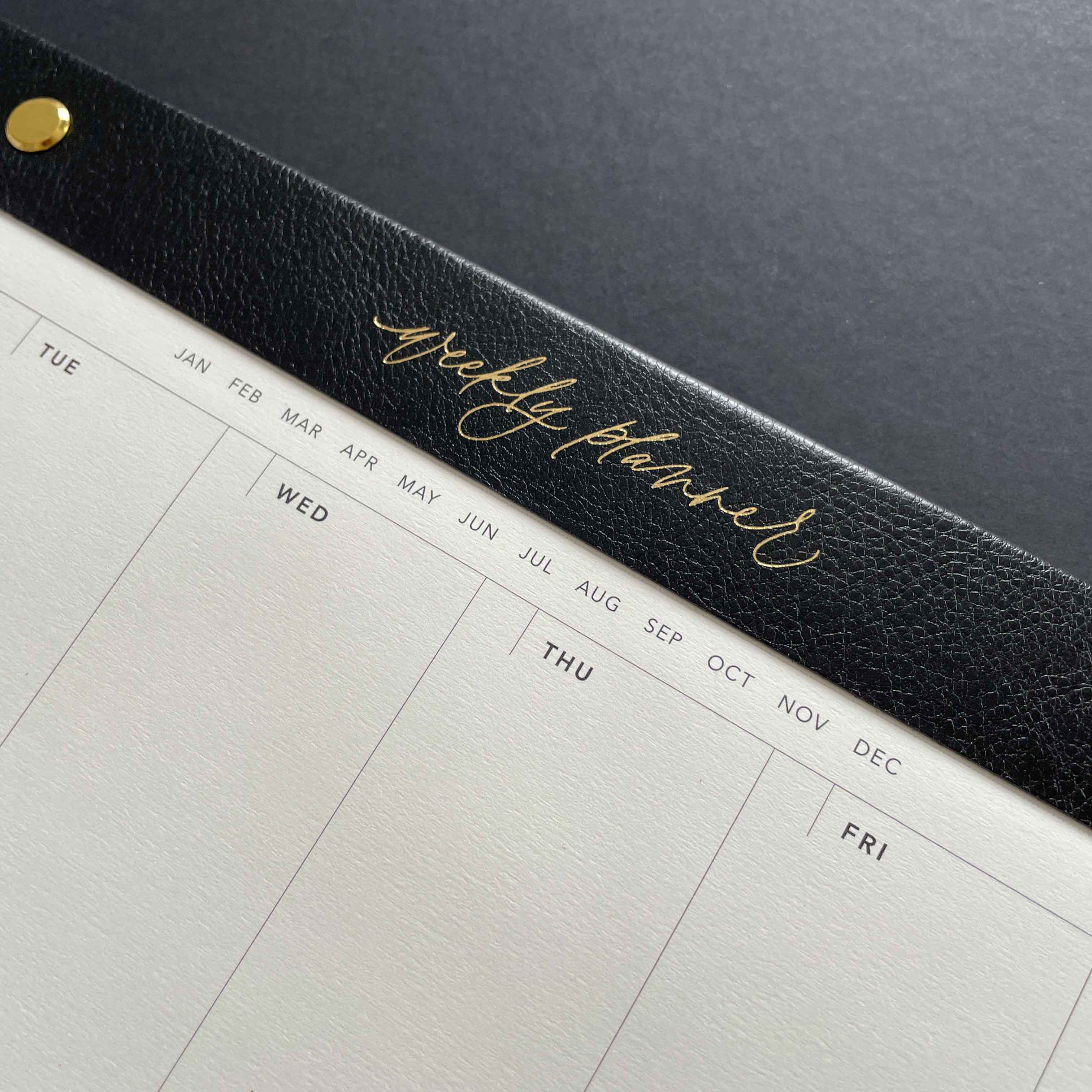 Weekly Desk Planner — Vegan Leather & Gold Details