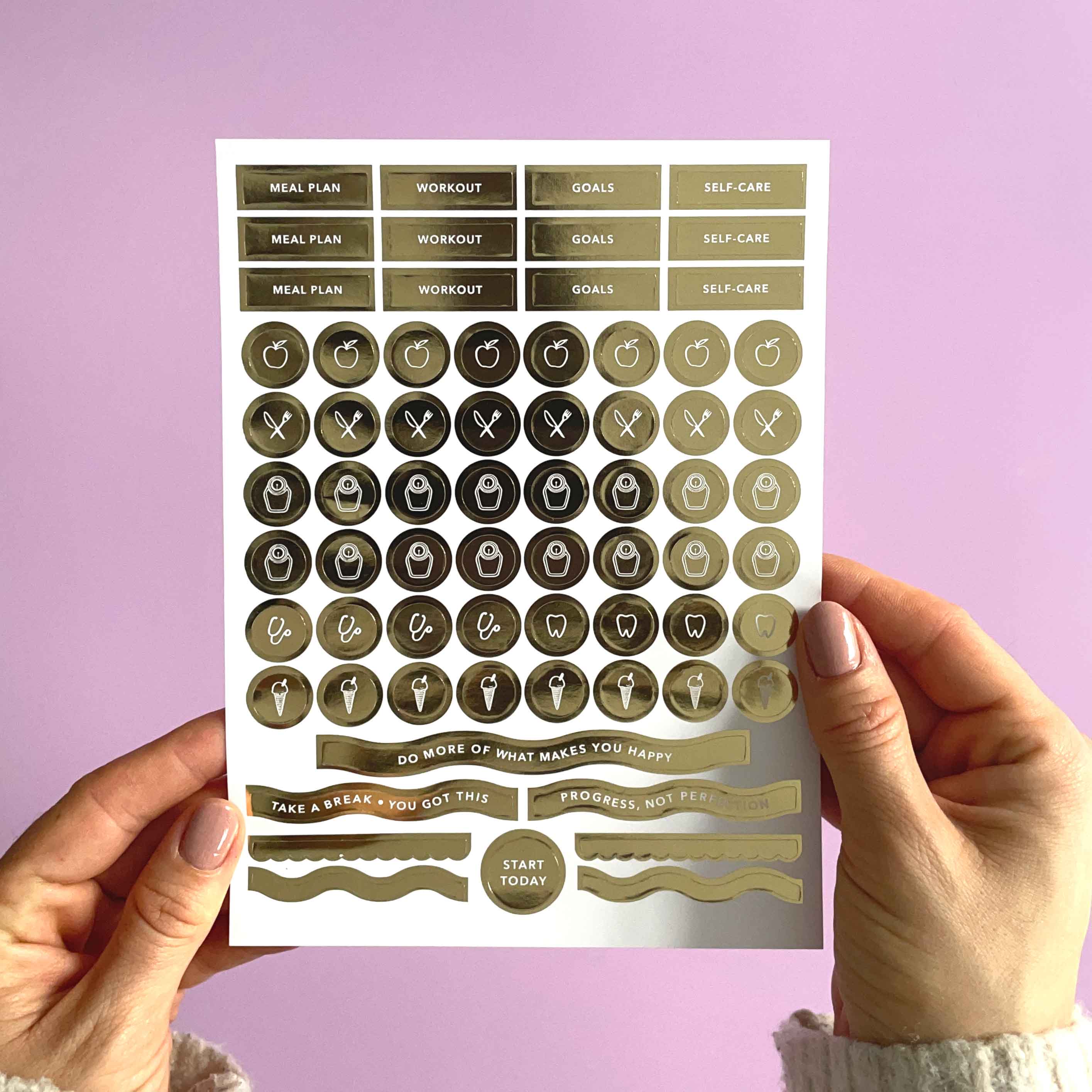 Fitness Planner Stickers — Gold Foil | 3 Sheets
