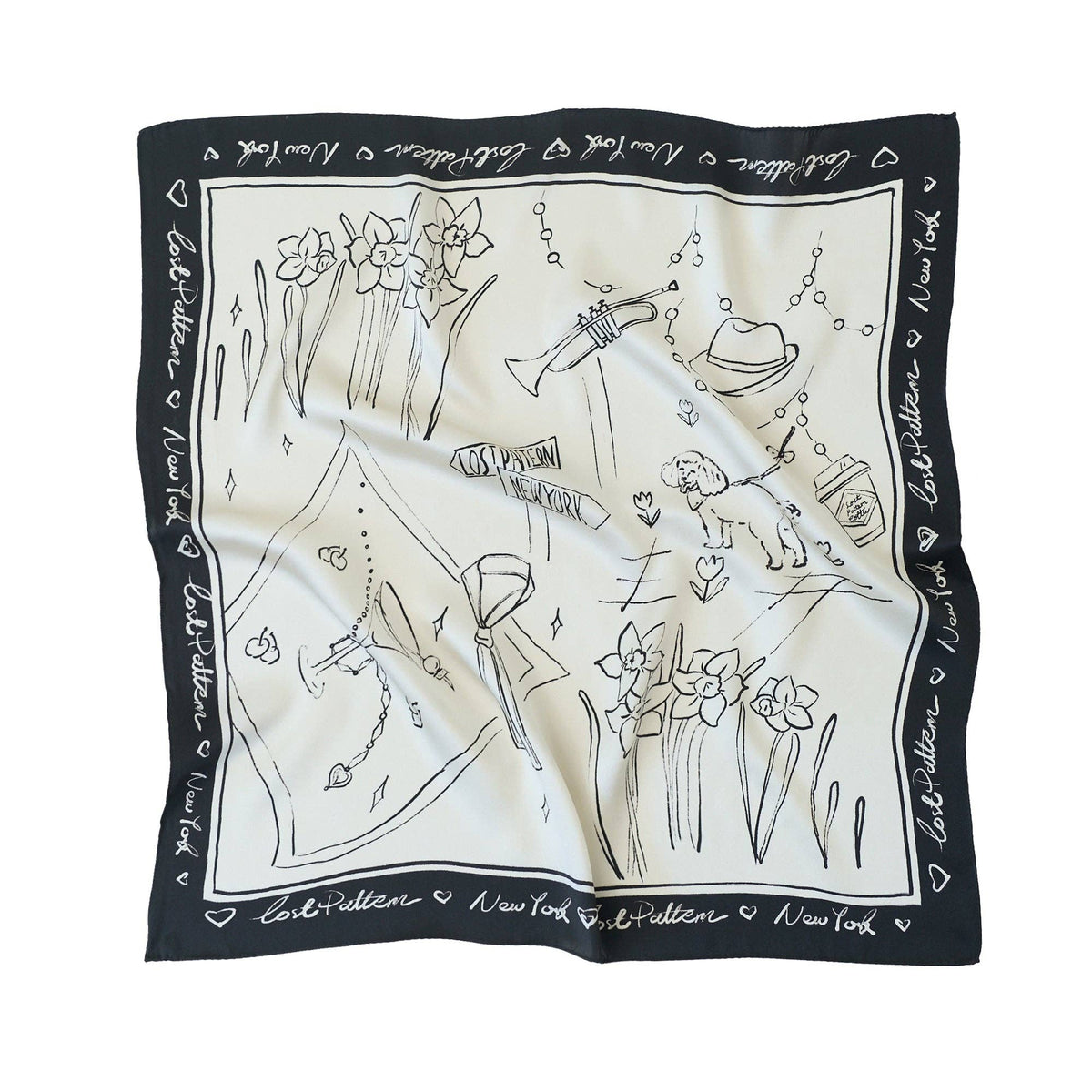 New York in Sketches — Silk Scarf | 100% Mulberry Silk Blanco y negro