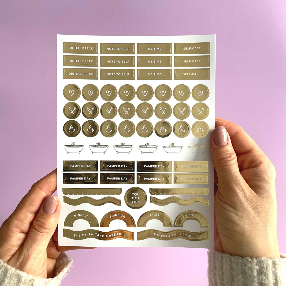 Self-Care Planner Stickers — Gold Foil | 3 Sheets